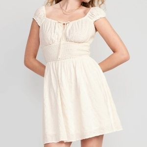Waist-Defined Floral-Eyelet Mini Dress